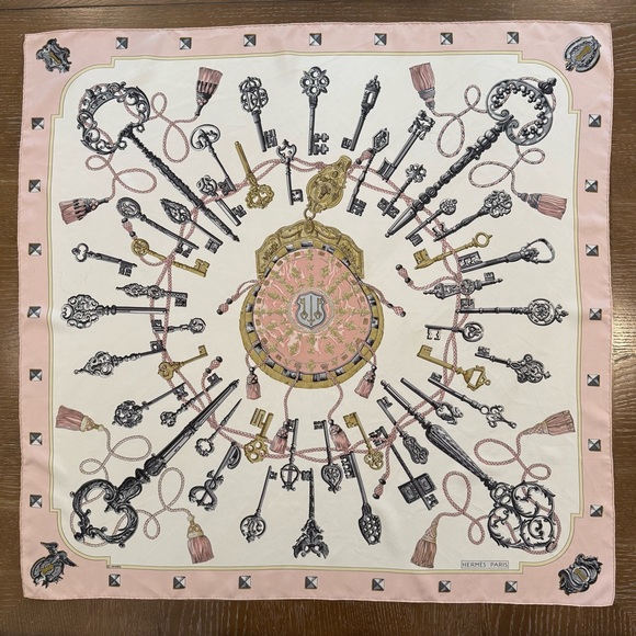 Hermes Accessories - Authentic Hermes Pink and Gold Silk Scarf